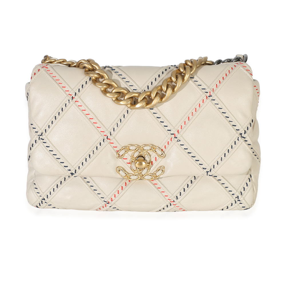 Chanel Beige Multicolor Quilted Lambskin Mixed Fibers Medium Chanel 19 Flap Bag